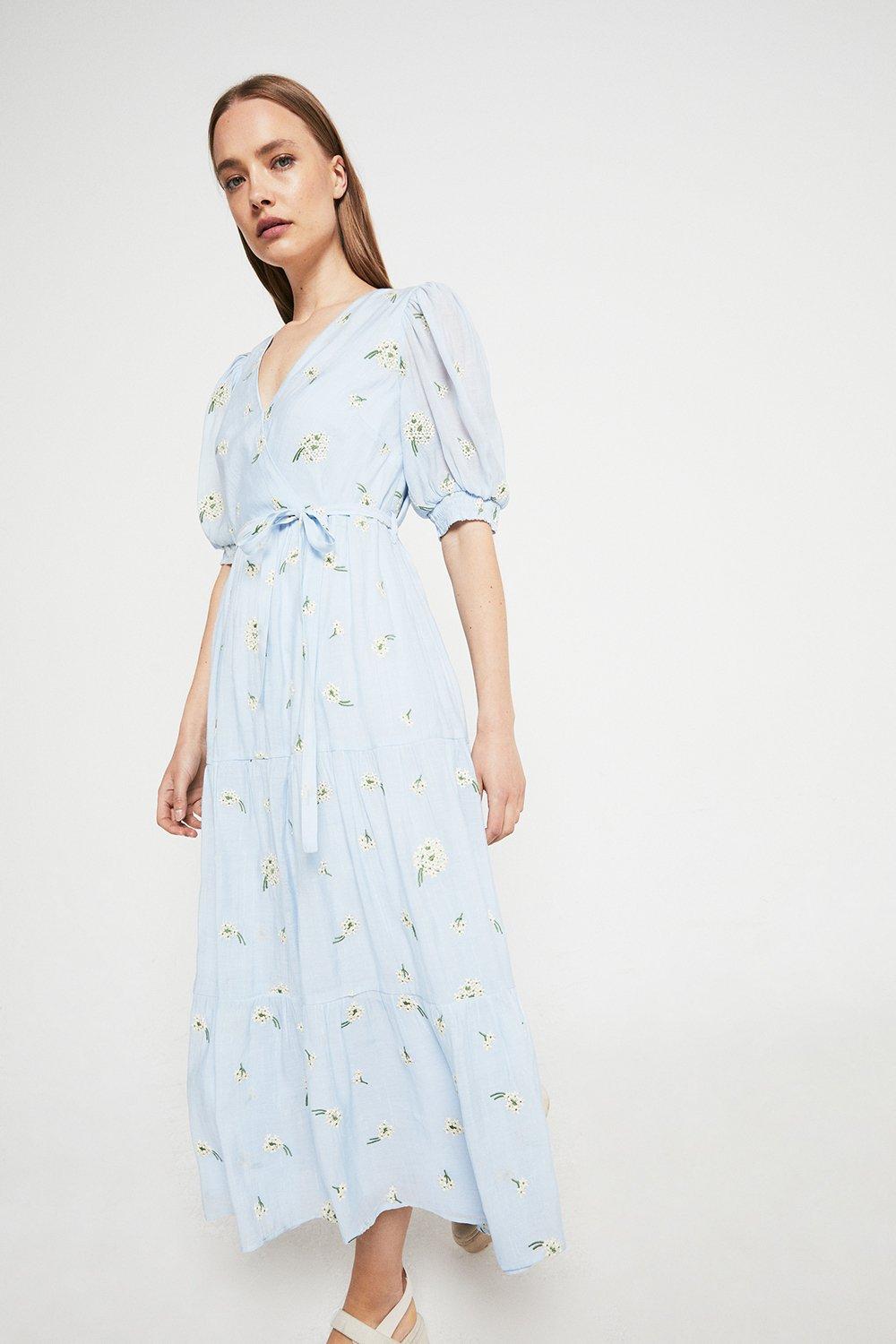 Wrap Dress With Floral Embroidery | Warehouse